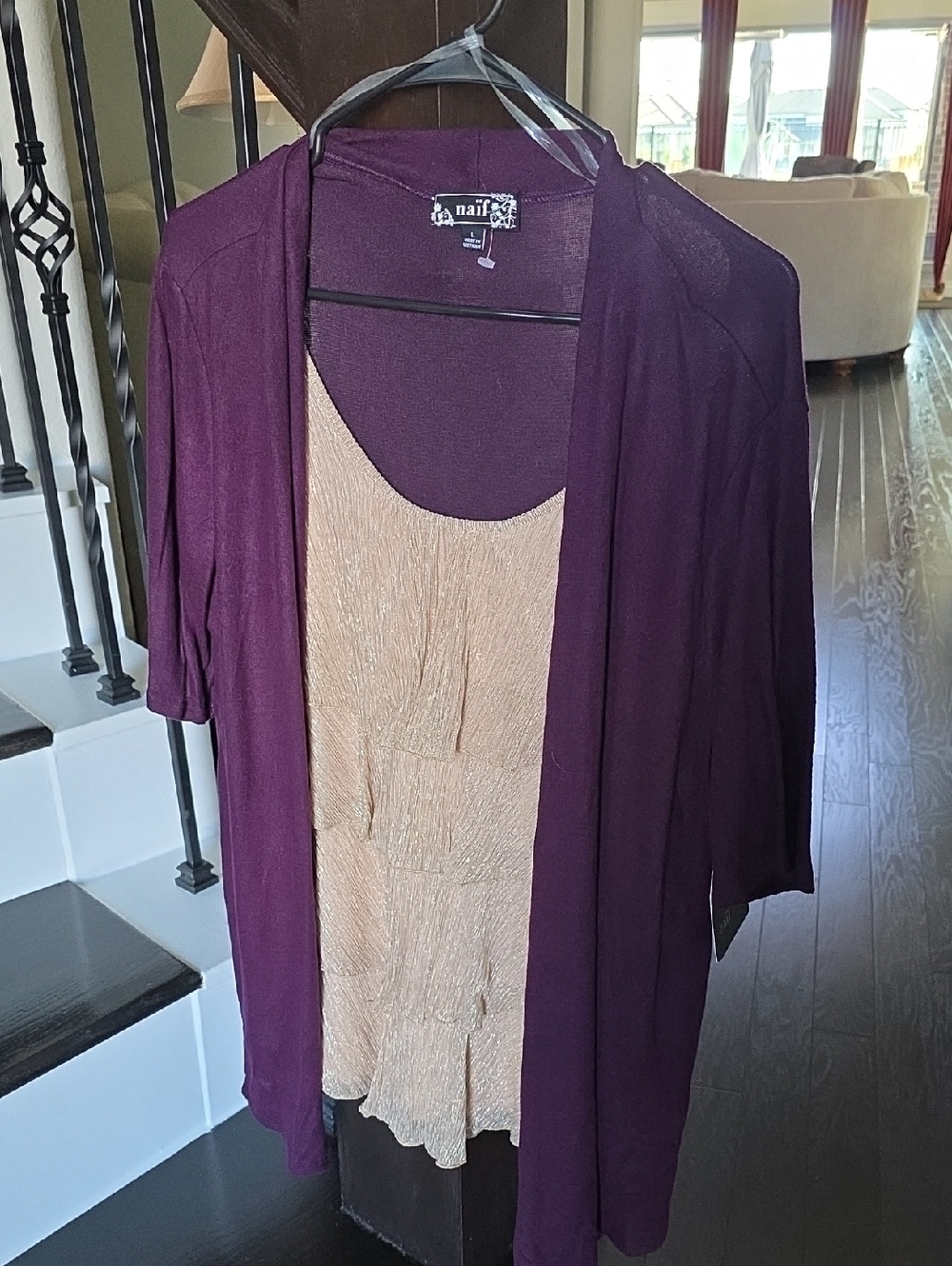 NAIF Plum Open-Front Women's Cardigan with Cream Tank Layer